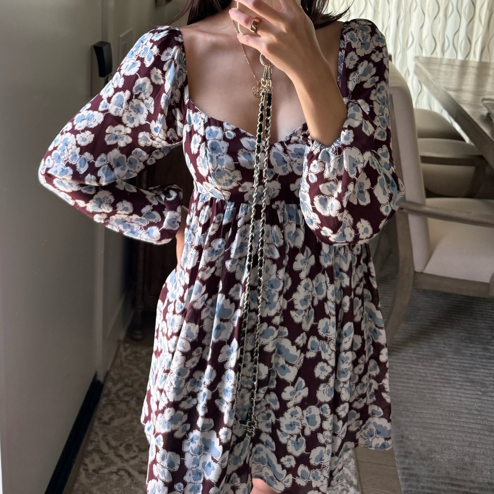 Abercrombie & Fitch Floral Babydoll Dress Sweetheart Neckline Puff Sleeve XS